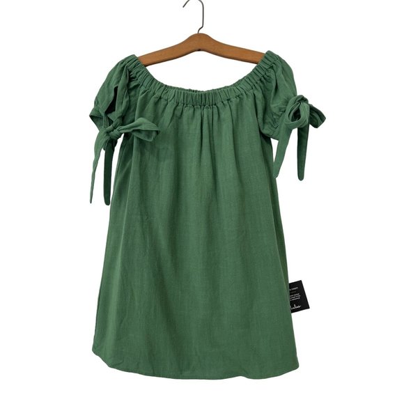 Lulus Al Fresco Evenings Off The Shoulder Dress Womens S Green Rayon Summer NEW - Picture 3 of 12